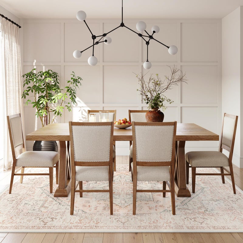 LIVEBOX Pink Area Rug 8x10 - Large Oriental Floral Living Room Rugs Accent Rug for Bedroom, Non-Slip Retro Medallion Carpet Print Distressed Rugs for Dining Room Office (Pink/Peach) - Image 4