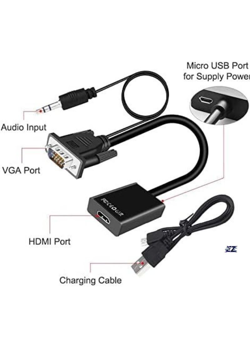 ELTRAZONE - VGA to HDMI Adapter – VGA Male to HDMI Female Converter with 3.5mm Audio Jack, Full HD 1080P for Connecting Monitor, PC, Laptop, Desktop, HDTV, Projector, DVD – Office & Meeting Use - Image 1