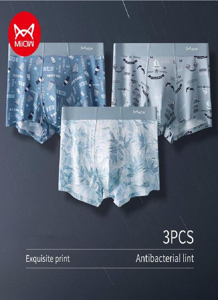 MIIOW - 3Pcs Fashion Print Men Underwear Refreshing Antibacterial Boxer Underpants Recycled Fiber U Pouch Boxershorts Man Panties - Image 1