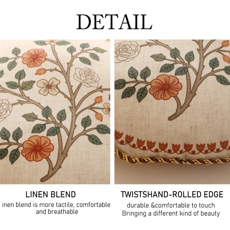 ISAENNE Design Linen Classic Throw Pillow Covers Diameter 16" Pack of 2, French Farmhouse Round Cushion Covers with Orange White Floral Pattern Decor Pillowcases for Bed,Living Room,Outdoor,Car - Image 5