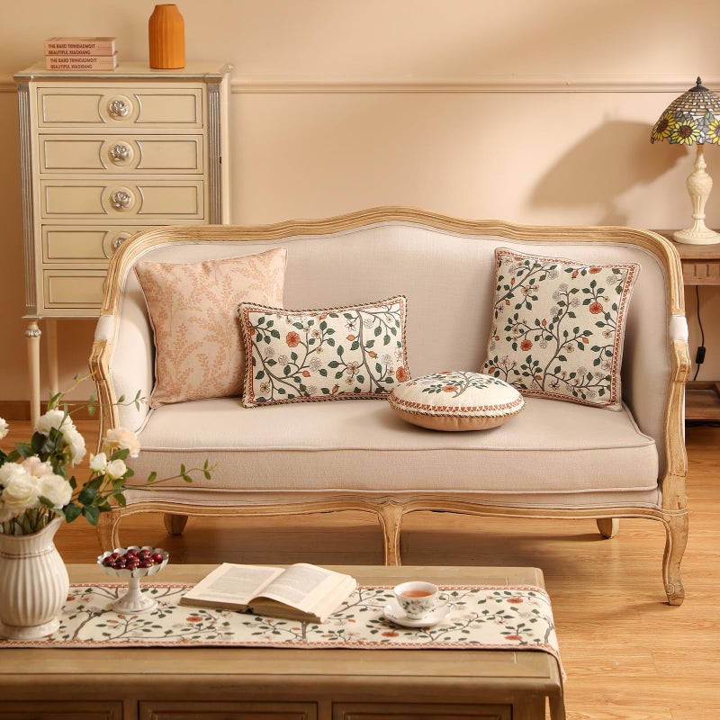 ISAENNE Design Linen Classic Throw Pillow Covers Diameter 16" Pack of 2, French Farmhouse Round Cushion Covers with Orange White Floral Pattern Decor Pillowcases for Bed,Living Room,Outdoor,Car - Image 3