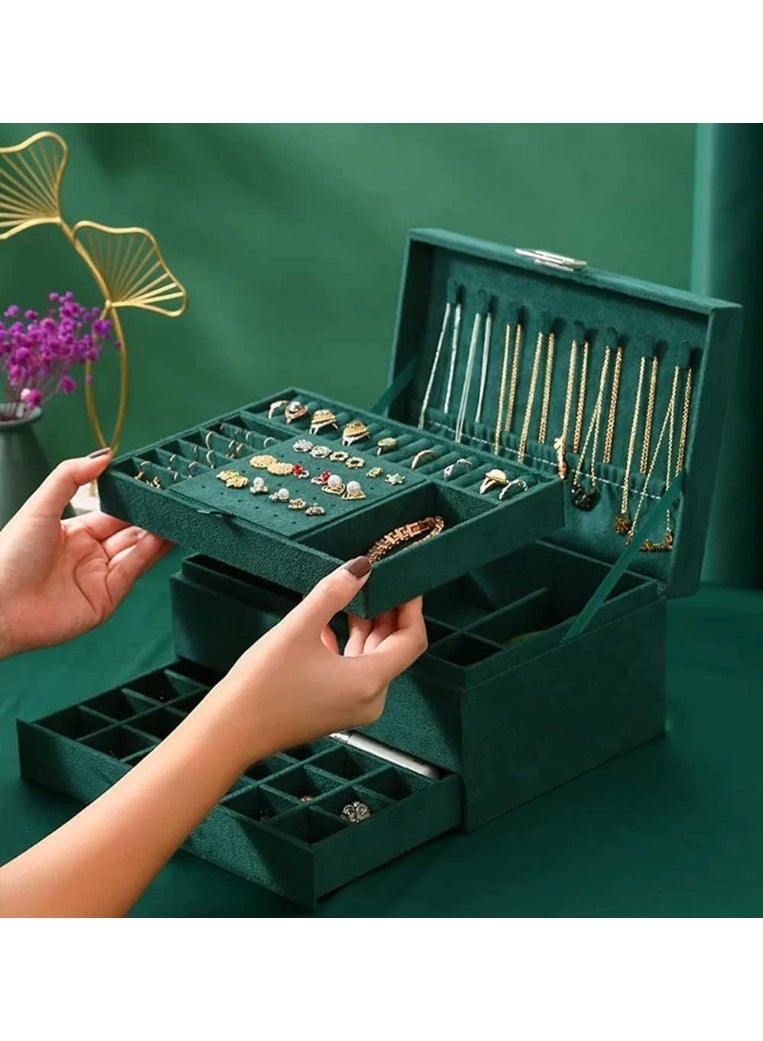 Jewelry Box Organizer for Women Girls, 3-Layer Jewelry Organizer with Lock and Drawer, Portable Jewellery Holder Removable Grids Tray Storage Case for Earring Rings Necklaces Bracelets Sunglasses - Image 3