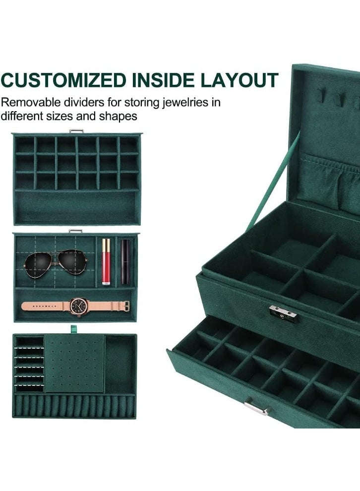 Jewelry Box Organizer for Women Girls, 3-Layer Jewelry Organizer with Lock and Drawer, Portable Jewellery Holder Removable Grids Tray Storage Case for Earring Rings Necklaces Bracelets Sunglasses - Image 5