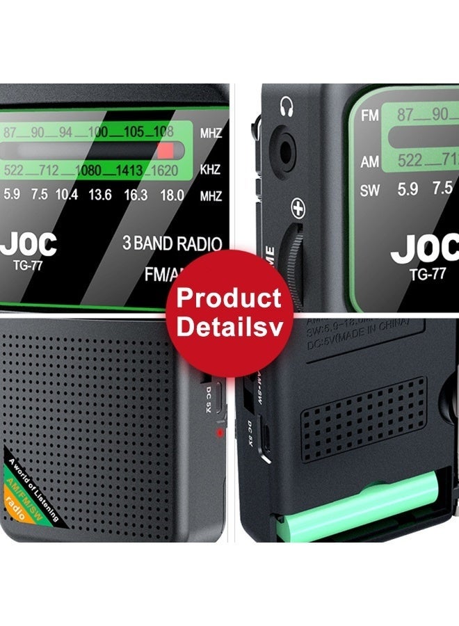 جوك راديو جيب محمول للطوارئ | مستقبل متعدد الموجات (FM/AM/موجة قصيرة) | شاحن Type-C | مكبر صوت مدمج | لكبار السن، المنزل والمشي - Image 4