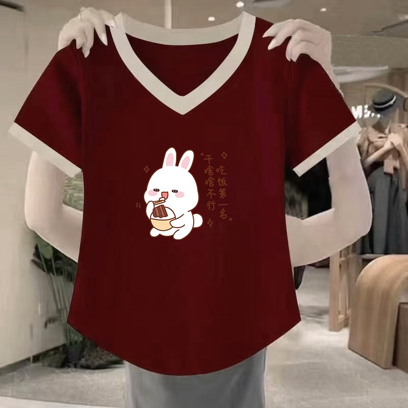 Summer 300 Jin Chubby Sister Loose Slimming Short-Sleeved T-Shirt Women'S 230 Plus Fertilizer Plus Belly Covering Top 200 All-Match - Image 3