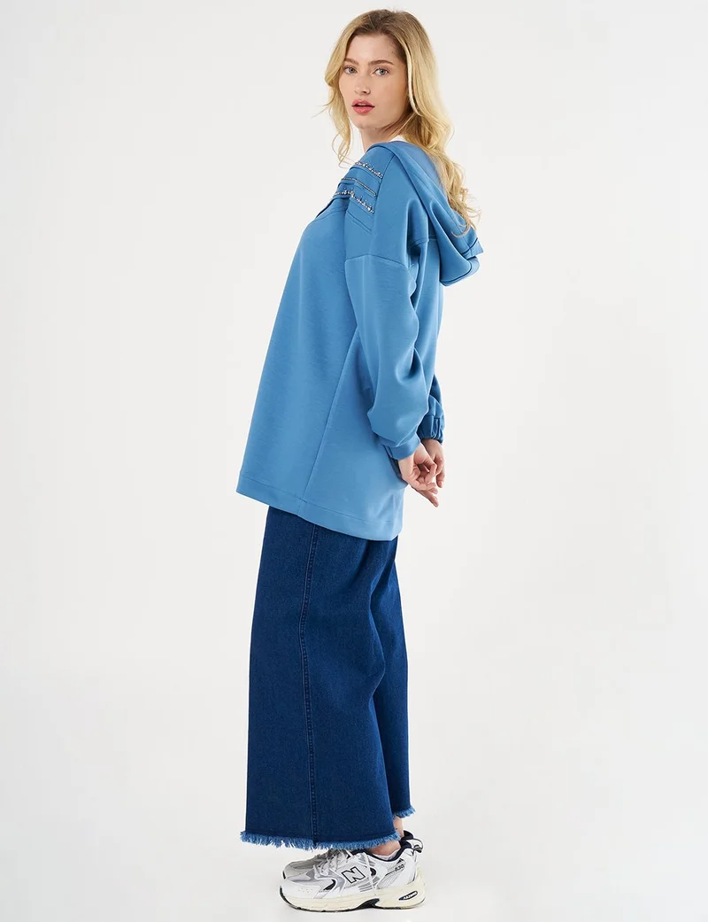 Kayra Stitch-Detail and Stone-Embellished Scuba Sweatshirt - Royal Blue