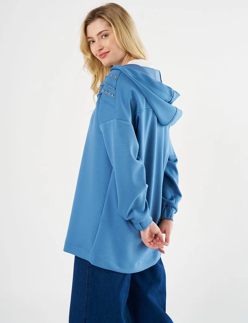 Kayra Stitch-Detail and Stone-Embellished Scuba Sweatshirt - Royal Blue