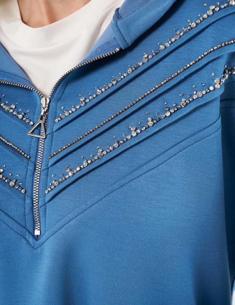 Kayra Stitch-Detail and Stone-Embellished Scuba Sweatshirt - Royal Blue