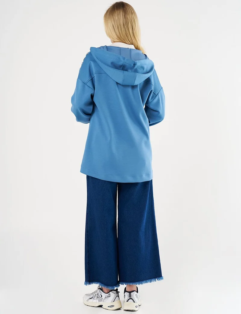 Kayra Stitch-Detail and Stone-Embellished Scuba Sweatshirt - Royal Blue