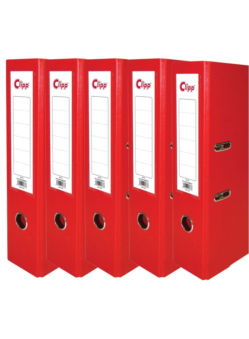 CLIPP 5-Piece Lever Arch Box File 75mm Spine Red - Image 1