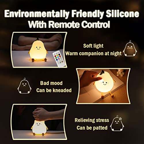 LEDHOLYT LED Cute Pear Night Light, Silicone Fruit Pear Lamp with Remote, Squishy Kawaii Bedside Cute Lamp, Adjustable Brightness NightLight for Bedroom, Rechargeable Soft Glow NightLight for Room Decoration - Image 3