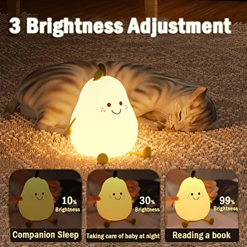 LEDHOLYT LED Cute Pear Night Light, Silicone Fruit Pear Lamp with Remote, Squishy Kawaii Bedside Cute Lamp, Adjustable Brightness NightLight for Bedroom, Rechargeable Soft Glow NightLight for Room Decoration - Image 4