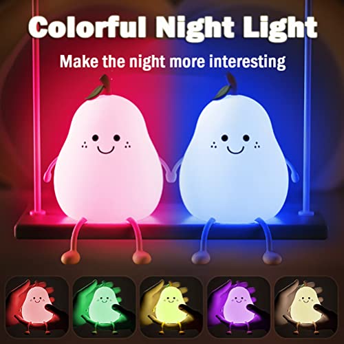 LEDHOLYT LED Cute Pear Night Light, Silicone Fruit Pear Lamp with Remote, Squishy Kawaii Bedside Cute Lamp, Adjustable Brightness NightLight for Bedroom, Rechargeable Soft Glow NightLight for Room Decoration - Image 2