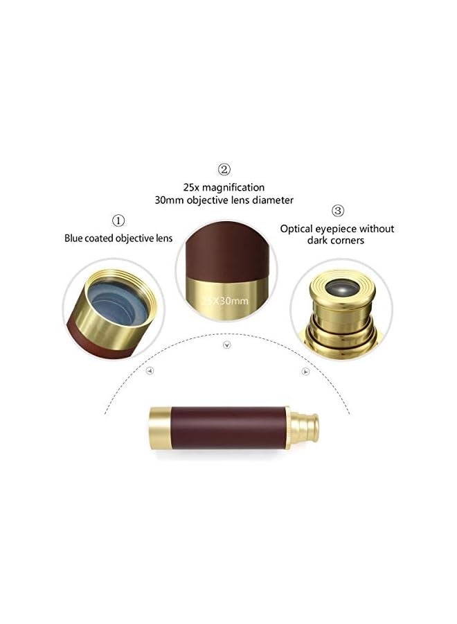 Generic Pirate Monocular Telescope for Kids  Adults, Handheld Collapsible Brass Telescope 25x30 Zoomable Portable Pirate Spyglass for Cruise Ship Travel Watching Games Hiking Hunting and More - Image 3