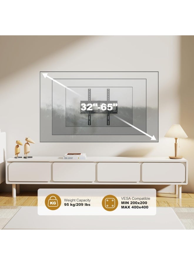 Tiltable Flat Wall Mount for 32”–65” LED, LCD, and OLED TVs – Compatible with VESA 200x200 to 400x400mm – Black - Image 2