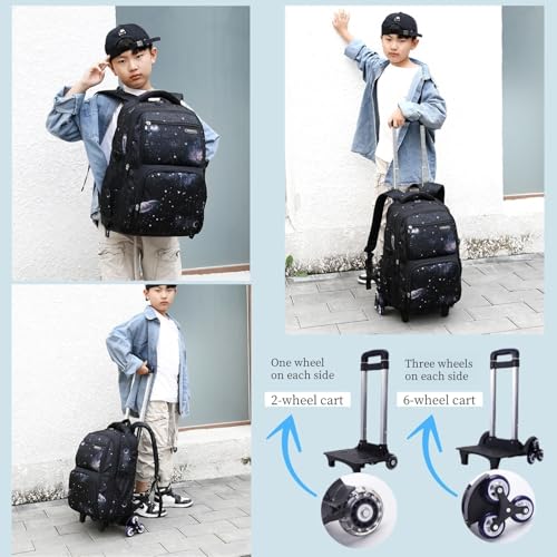 MITOWERMI Boys Rolling Backpacks Kids'Luggage Wheeled Backpack for School Kids Trolley Bags Space-Galaxy Roller Bookbag on 2 Wheels - Image 3