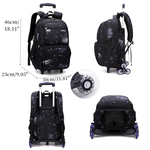 MITOWERMI Boys Rolling Backpacks Kids'Luggage Wheeled Backpack for School Kids Trolley Bags Space-Galaxy Roller Bookbag on 2 Wheels - Image 2