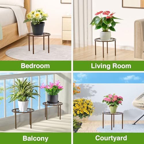 bussdis 1 PCS Plant Stand,-Heavy Duty Metal Stand Decorates Plants, Anti-Rust Flower Pot Stand, Round Plant Rack for Room Indoor and Outdoor Courtyard,Gardens, Brown. - Image 5