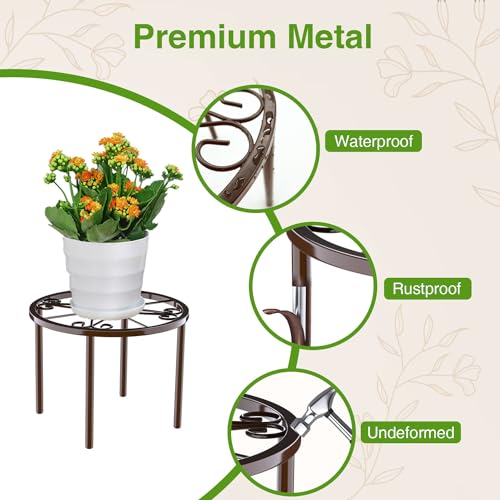 bussdis 1 PCS Plant Stand,-Heavy Duty Metal Stand Decorates Plants, Anti-Rust Flower Pot Stand, Round Plant Rack for Room Indoor and Outdoor Courtyard,Gardens, Brown. - Image 4