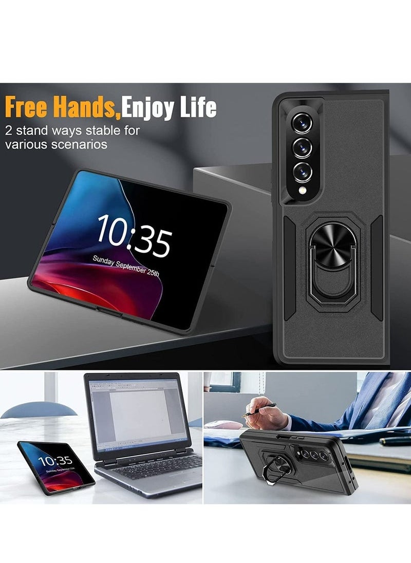 Generic - Z Fold 4 Case,Galaxy Z Fold 4 Case with【360˚Rotatable Ring Kickstand】【2 x 9H Camera Lens Protector】,Anti-Scratch Shockproof Protective Phone Case for Samsung Fold 4 5G(Black) - Image 1