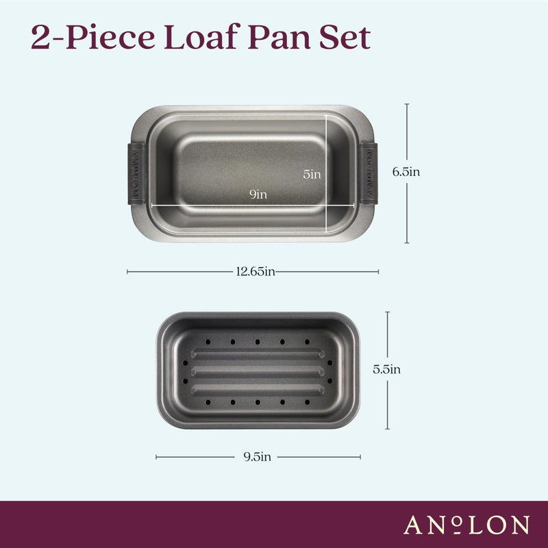 Anolon Advanced Nonstick Bakeware 2-Piece Loaf Pan Set, Gray with Silicone Grips - 54715 - Image 4