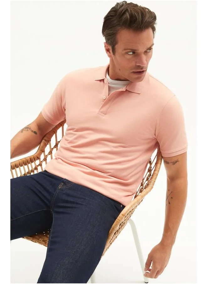 JUNE June Men Regular Fit 100% Cotton Basic Polo Neck Tshirt Light Salmon