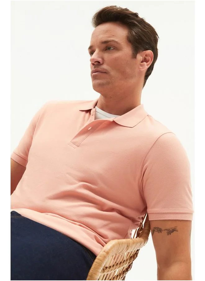 JUNE June Men Regular Fit 100% Cotton Basic Polo Neck Tshirt Light Salmon