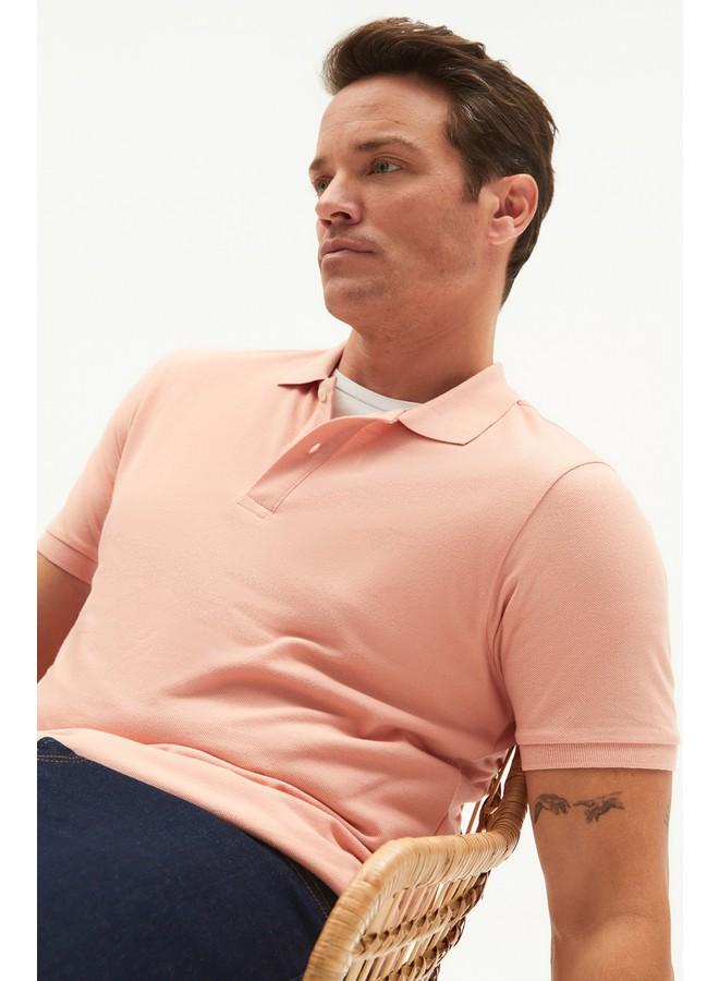 جون تيشيرت بولو رجالي قطن 100% مقاس عادي لون سالمون فاتح - Image 4