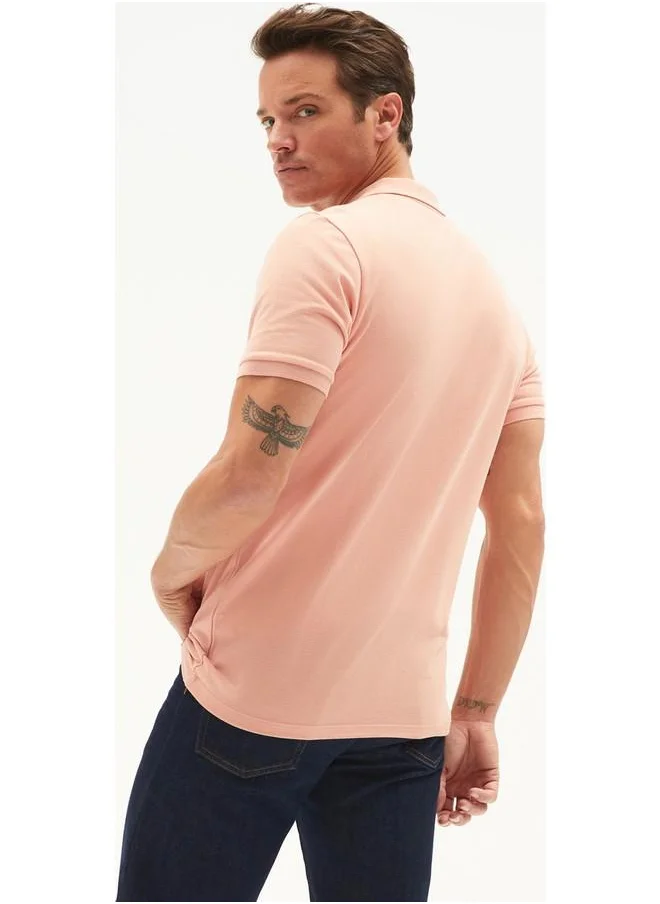 JUNE June Men Regular Fit 100% Cotton Basic Polo Neck Tshirt Light Salmon