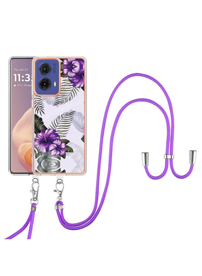 S-TOP Case For Motorola Moto G85 Electroplating Pattern IMD TPU Shockproof Case with Neck Lanyard - Image 2