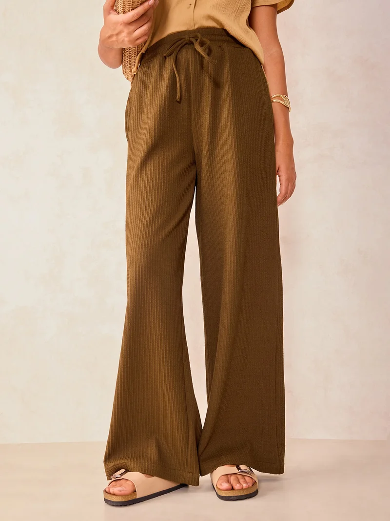 OUTZIDR Olive High Waisted Wide Leg Trousers
