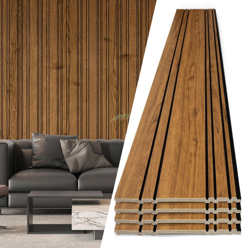 Art3d 4-Pack Glue-On Wall Panels, Wood Grain Texture Interior Wall Decor, 104"x12" Recycled Polystyrene Wainscoting Panels, Low Emission for Living Room Bedroom,Natural Teak - Image 1