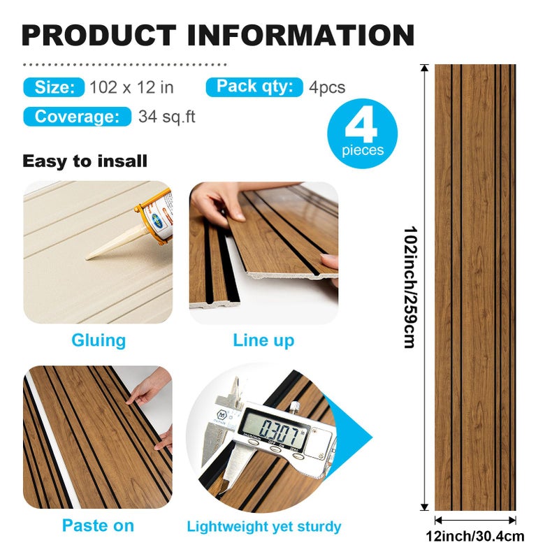 Art3d 4-Pack Glue-On Wall Panels, Wood Grain Texture Interior Wall Decor, 104"x12" Recycled Polystyrene Wainscoting Panels, Low Emission for Living Room Bedroom,Natural Teak - Image 5