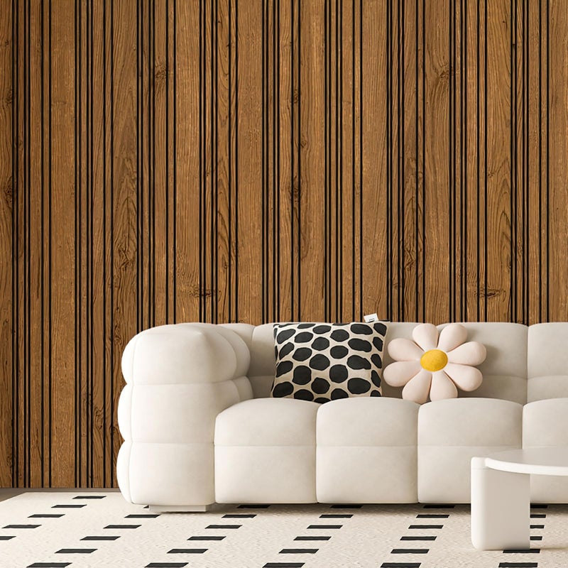 Art3d 4-Pack Glue-On Wall Panels, Wood Grain Texture Interior Wall Decor, 104"x12" Recycled Polystyrene Wainscoting Panels, Low Emission for Living Room Bedroom,Natural Teak - Image 2