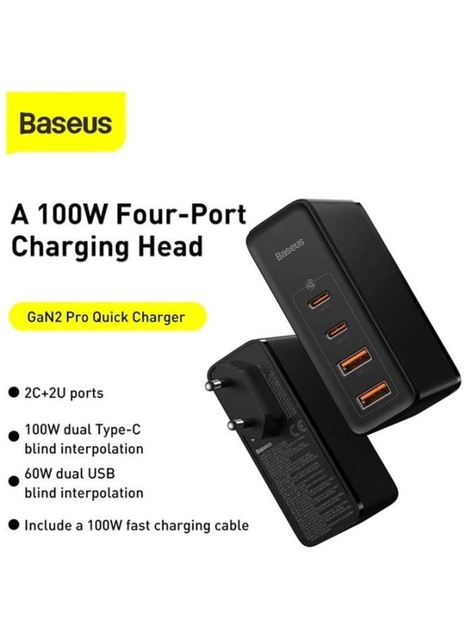بيسوس محطة شحن USB C بقدرة 100 وات للحائط بتقنية PD3.0 وتقنية الشحن السريع QC4.0 وتقنية إمداد الطاقة القابلة للبرمجة (PPS) مع تقنية نتريد الغاليوم من 4 منافذ لجهاز ماك بوك برو/آير واللابتوب والآي باد وهاتف آيفون 13 و12 برو ماكس وسامسونج وسماعات آيربودز وساعة أبل أسود - Image 2