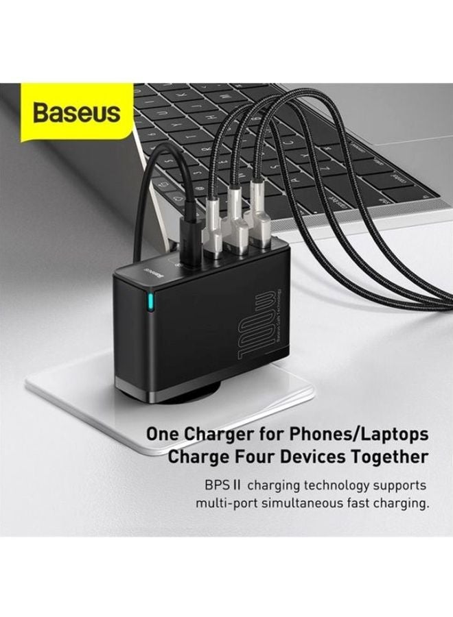 بيسوس محطة شحن USB C بقدرة 100 وات للحائط بتقنية PD3.0 وتقنية الشحن السريع QC4.0 وتقنية إمداد الطاقة القابلة للبرمجة (PPS) مع تقنية نتريد الغاليوم من 4 منافذ لجهاز ماك بوك برو/آير واللابتوب والآي باد وهاتف آيفون 13 و12 برو ماكس وسامسونج وسماعات آيربودز وساعة أبل أسود - Image 4