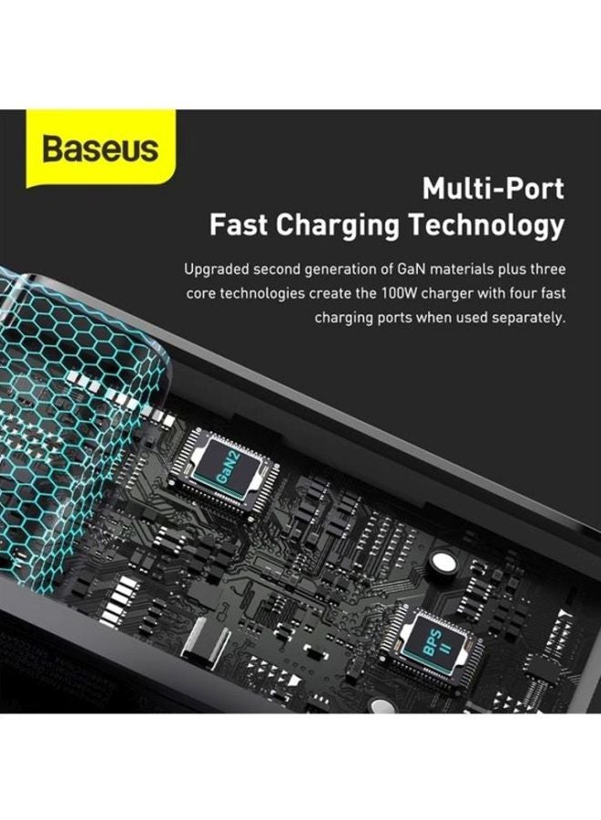 بيسوس محطة شحن USB C بقدرة 100 وات للحائط بتقنية PD3.0 وتقنية الشحن السريع QC4.0 وتقنية إمداد الطاقة القابلة للبرمجة (PPS) مع تقنية نتريد الغاليوم من 4 منافذ لجهاز ماك بوك برو/آير واللابتوب والآي باد وهاتف آيفون 13 و12 برو ماكس وسامسونج وسماعات آيربودز وساعة أبل أسود - Image 5