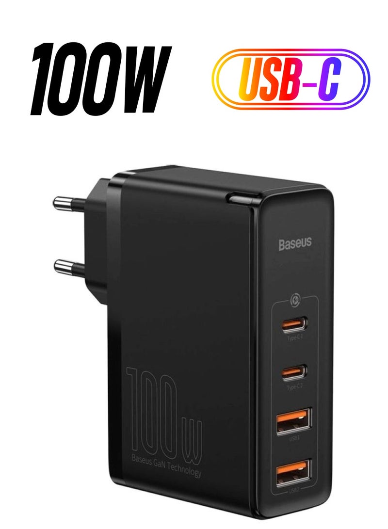 بيسوس محطة شحن USB C بقدرة 100 وات للحائط بتقنية PD3.0 وتقنية الشحن السريع QC4.0 وتقنية إمداد الطاقة القابلة للبرمجة (PPS) مع تقنية نتريد الغاليوم من 4 منافذ لجهاز ماك بوك برو/آير واللابتوب والآي باد وهاتف آيفون 13 و12 برو ماكس وسامسونج وسماعات آيربودز وساعة أبل أسود - Image 1