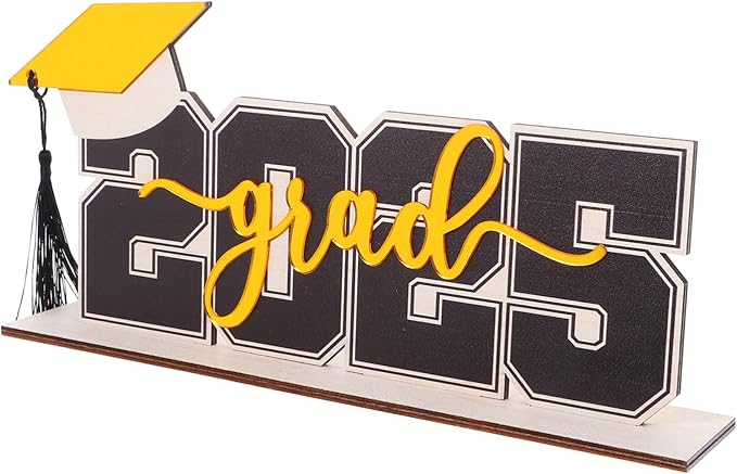 Graduation Wooden Table Decoration Set with Letters and Tassel Black Photo Prop for Party Display - Image 1