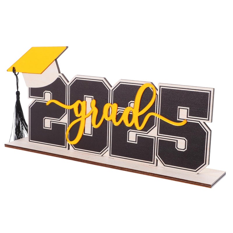 Graduation Wooden Table Decoration Set with Letters and Tassel Black Photo Prop for Party Display - Image 2