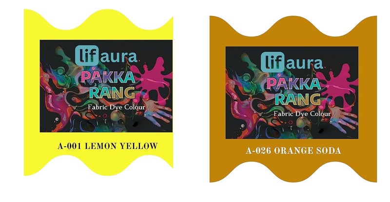 Prokart Lifaura Pakka Rang Fabric Permanent Dye Color Kit Pack of 6 Sachets 5g Each 30g Pack with 30g DyfixerShadeA001 Lemon Yellow01 Dusty Orange26 Each Color 3 sachets - Image 1