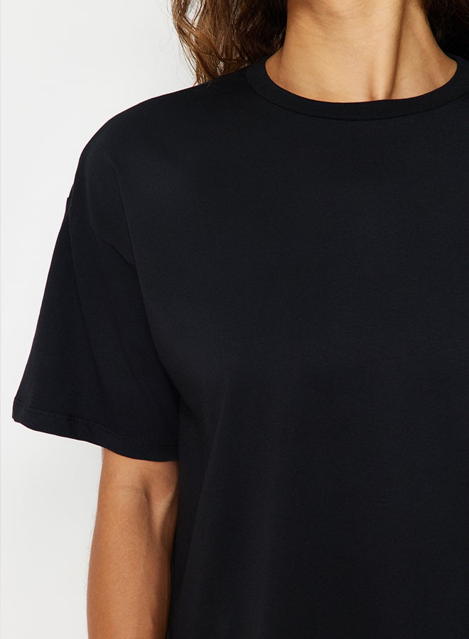trendyol Black 100% Cotton Boyfriend/Wide Fit Crew Neck Knitted T-Shirt TWOSS20TS0134 - Image 5