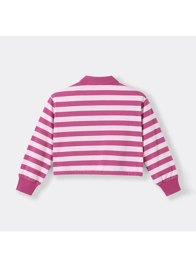 Annil Girls' Long-sleeve Polo Shirt With Collar 2025 Autumn New Short Striped Sweet Fashion Trend