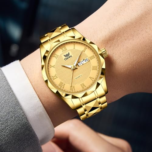 OPK Watch for Men Gold Business Large Analog Quartz Stainless Steel Day Date Waterproof Luminous Casual Wrist Watches - Image 2