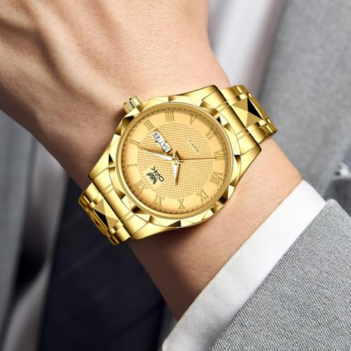 OPK Watch for Men Gold Business Large Analog Quartz Stainless Steel Day Date Waterproof Luminous Casual Wrist Watches - Image 3