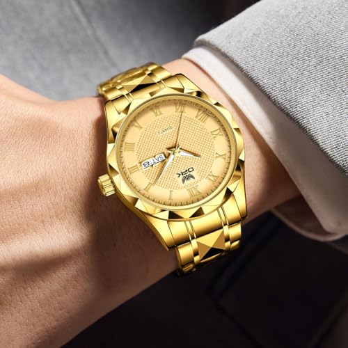 OPK Watch for Men Gold Business Large Analog Quartz Stainless Steel Day Date Waterproof Luminous Casual Wrist Watches - Image 4