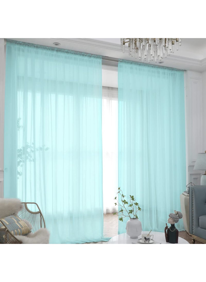 L&TEC Window Lake Blue Sheer Curtains 90 Inches Long 2 Panels Sheer Curtain Basic Rod Pocket Panel for Bedroom Children Living Room Yard Kitchen (Lake Blue  52"" W x 90"" L | 2 pcs)  - Image 1