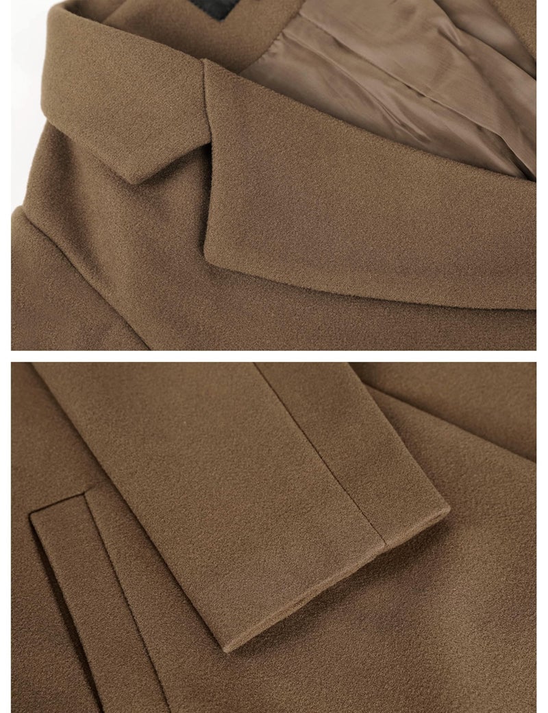 Tanming Women's Notch Lapel Double Breasted Wool Blend Mid Long Pea Trench Coat (Camel-XL) - Image 5
