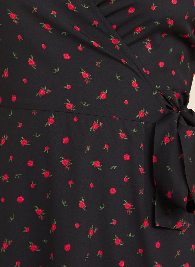 Styli Cuffed Sleeves Floral Print Wrap Midi Dress - Image 3