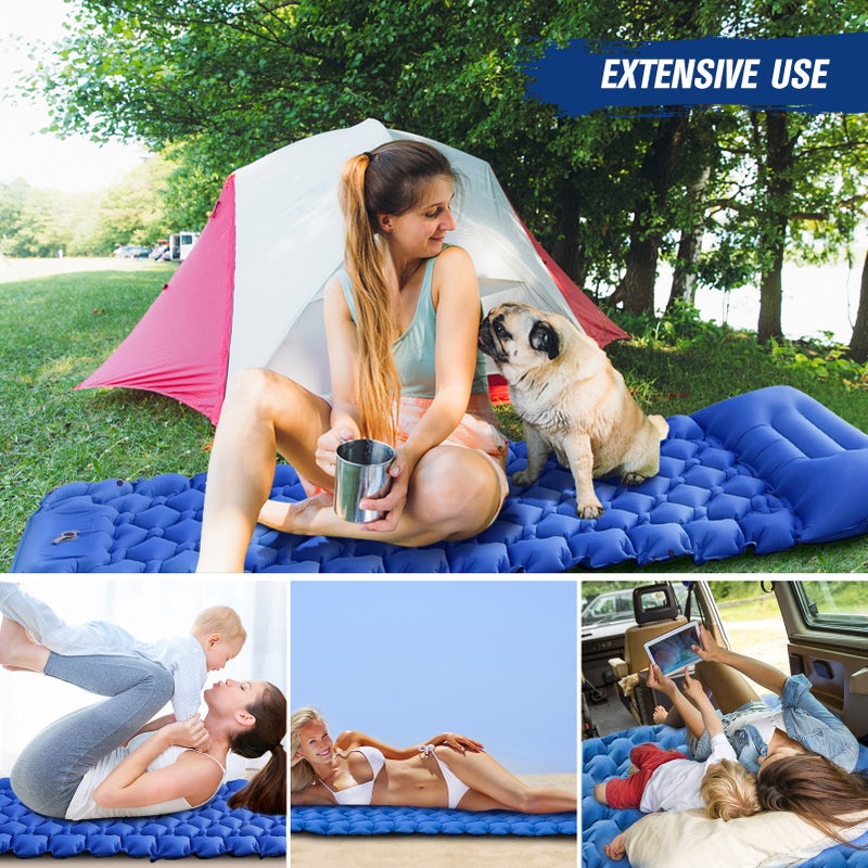 فرشة تخييم خفيفة الوزن مع وسادة هوائية - مرتبة هوائية محمولة - فرشة نوم محمولة لحمل الظهر ومقاومة للماء - Image 4